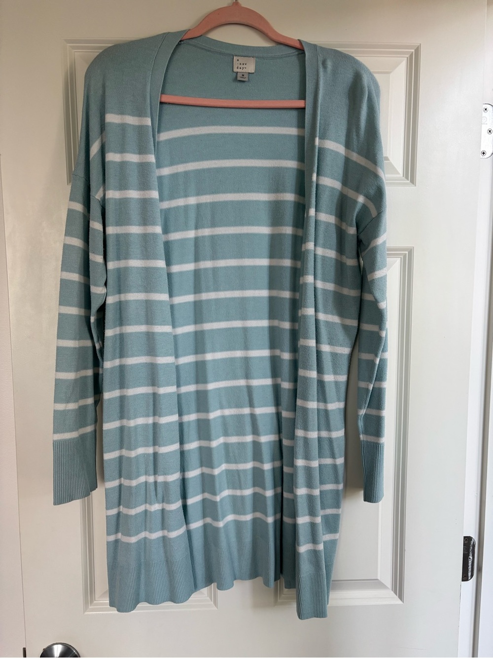 a new day Light Blue & White Striped Open-Front Cardigan